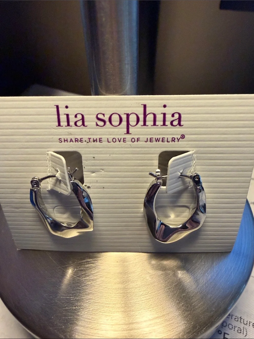 NWT - Lia Sophia Silver Sculpted Hoop Earrings